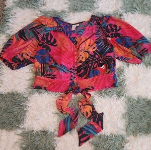Joie Tropical Tie-Front Crop Top Parrot Small